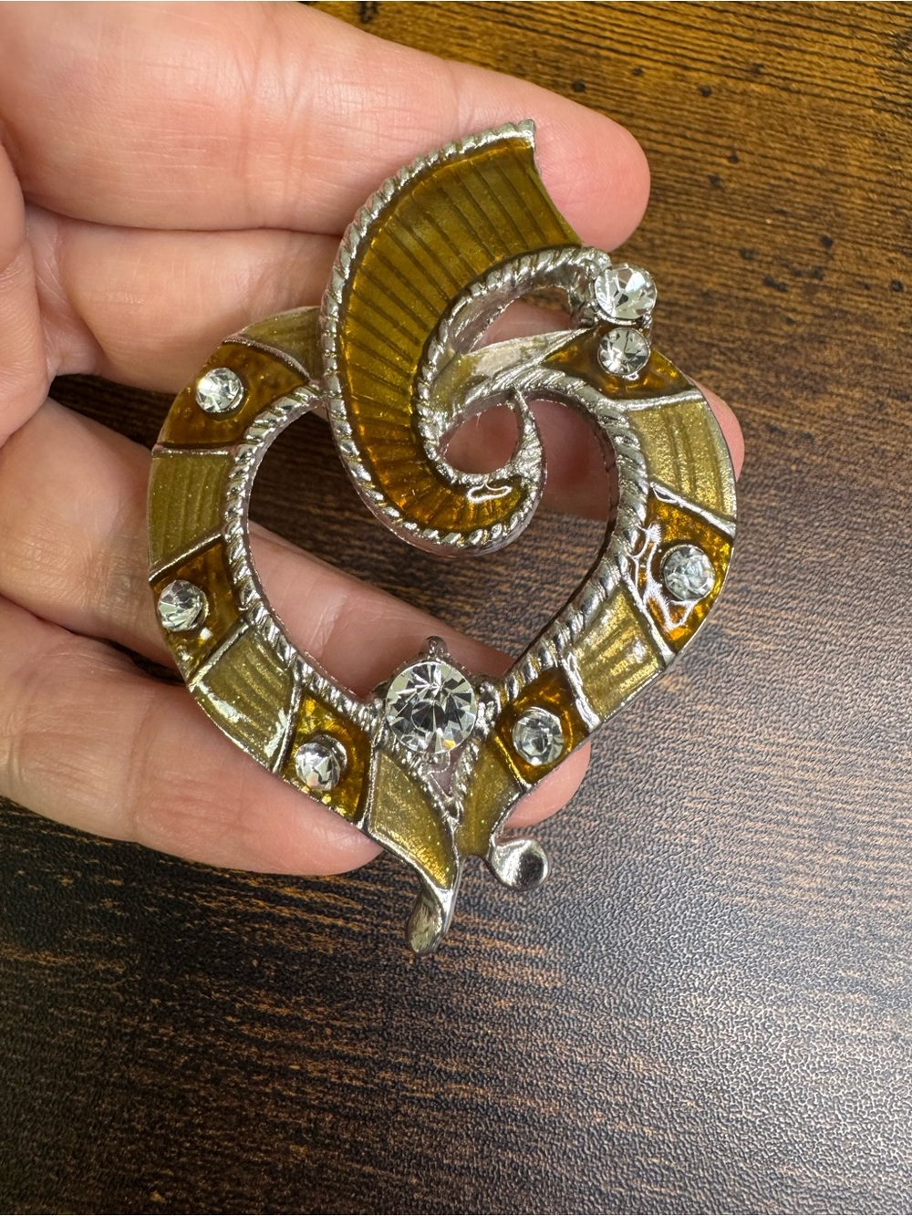 Gold-Tone Heart Necklace Pendant with Clear Crystal Accents